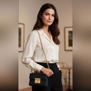 Fun FAUX Fashion Black Gold Chain doubles or as crossbody pockets Purse bag